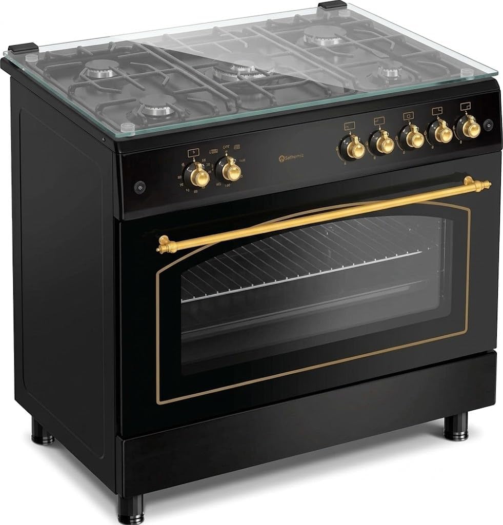 Cocina de Gas Rústica SOLTHERMIC  – 5 Quemadores – Horno Panorámico de 115 Litros