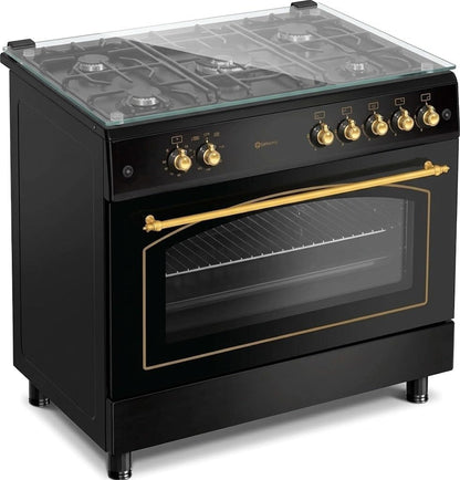 Cocina de Gas Rústica SOLTHERMIC  – 5 Quemadores – Horno Panorámico de 115 Litros