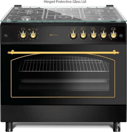 Cocina de Gas Rústica SOLTHERMIC  – 5 Quemadores – Horno Panorámico de 115 Litros