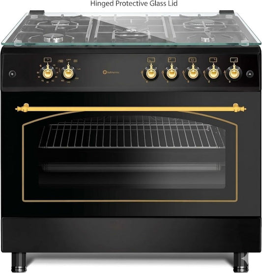 Cocina de Gas Rústica SOLTHERMIC  – 5 Quemadores – Horno Panorámico de 115 Litros