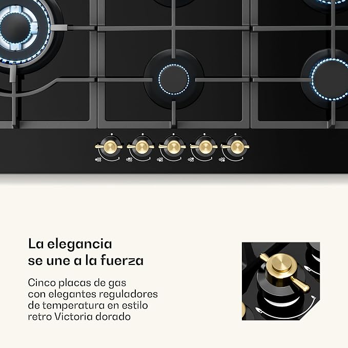 Placa de Gas KLARSTEIN Victoria 90 cm – 5 Quemadores – 11.100W – Acero Inoxidable