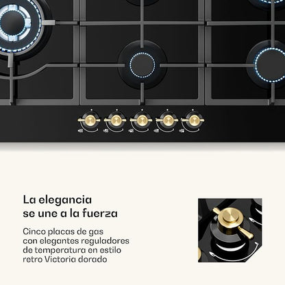 Placa de Gas KLARSTEIN Victoria 90 cm – 5 Quemadores – 11.100W – Acero Inoxidable