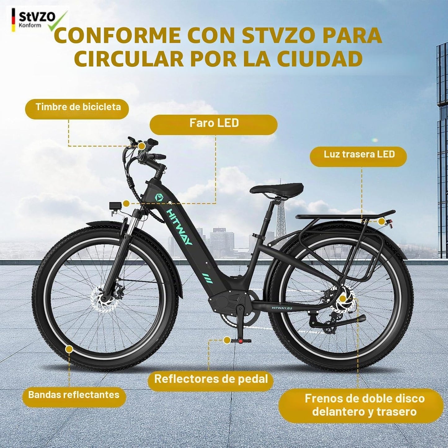 HITWAY BK16 – Bicicleta Eléctrica Urbana 26" 250W
